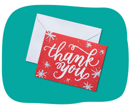 Red thank you card for link to AG stationery